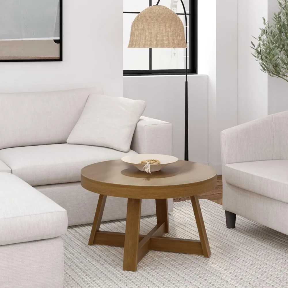 

Plank+beam Classic Round Coffee Table, 30 Inch Farmhouse Coffee Table, Rustic Mini Center Tables For Small Spaces, Small Living