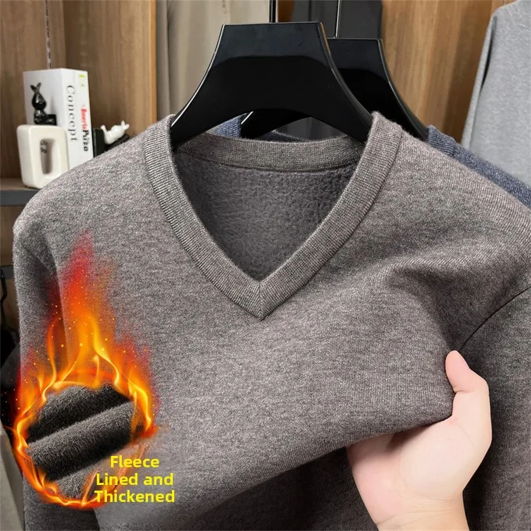 

Мужской вязаный свитер с V-образной подкладкой, зимний теплый повседневный деловой повседневный свитер на молнии, модная одежда Ci Wear