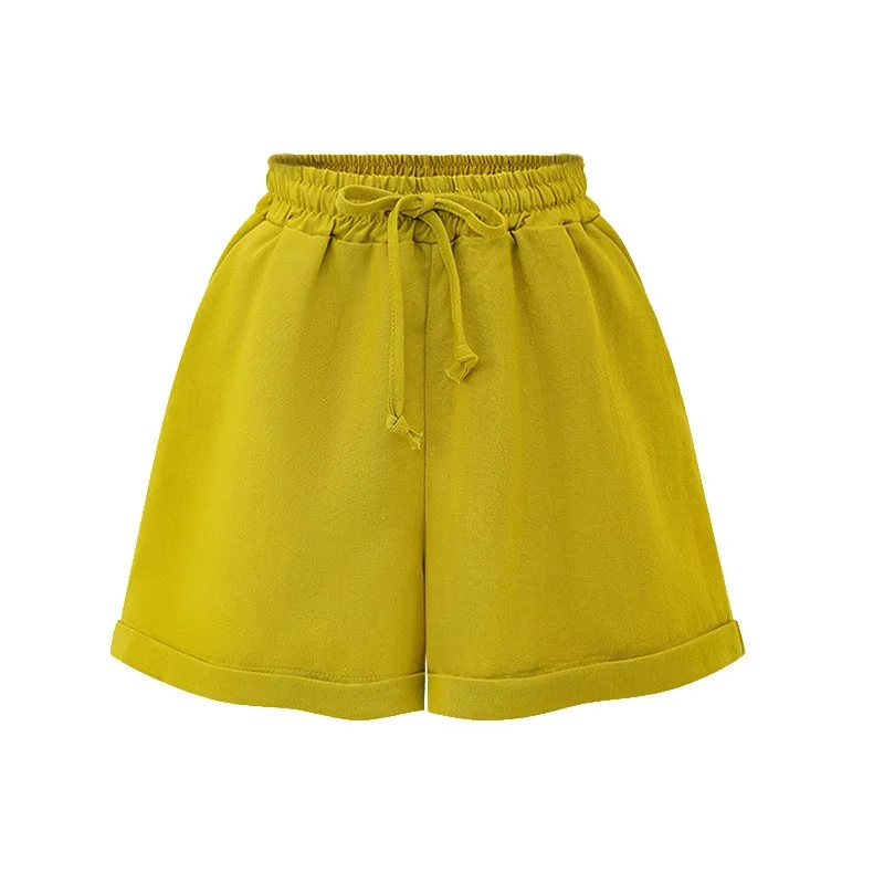 กางเกงขายาวเอวสูงทรงหลวมสำหรับผู้หญิง กางเกงผ้าบางใส่สบายสำหรับฤดูร้อน ไซส์ใหญ่ กางเกงลำลองผ้าโพลีเอสเตอร์ผสมคอตตอน