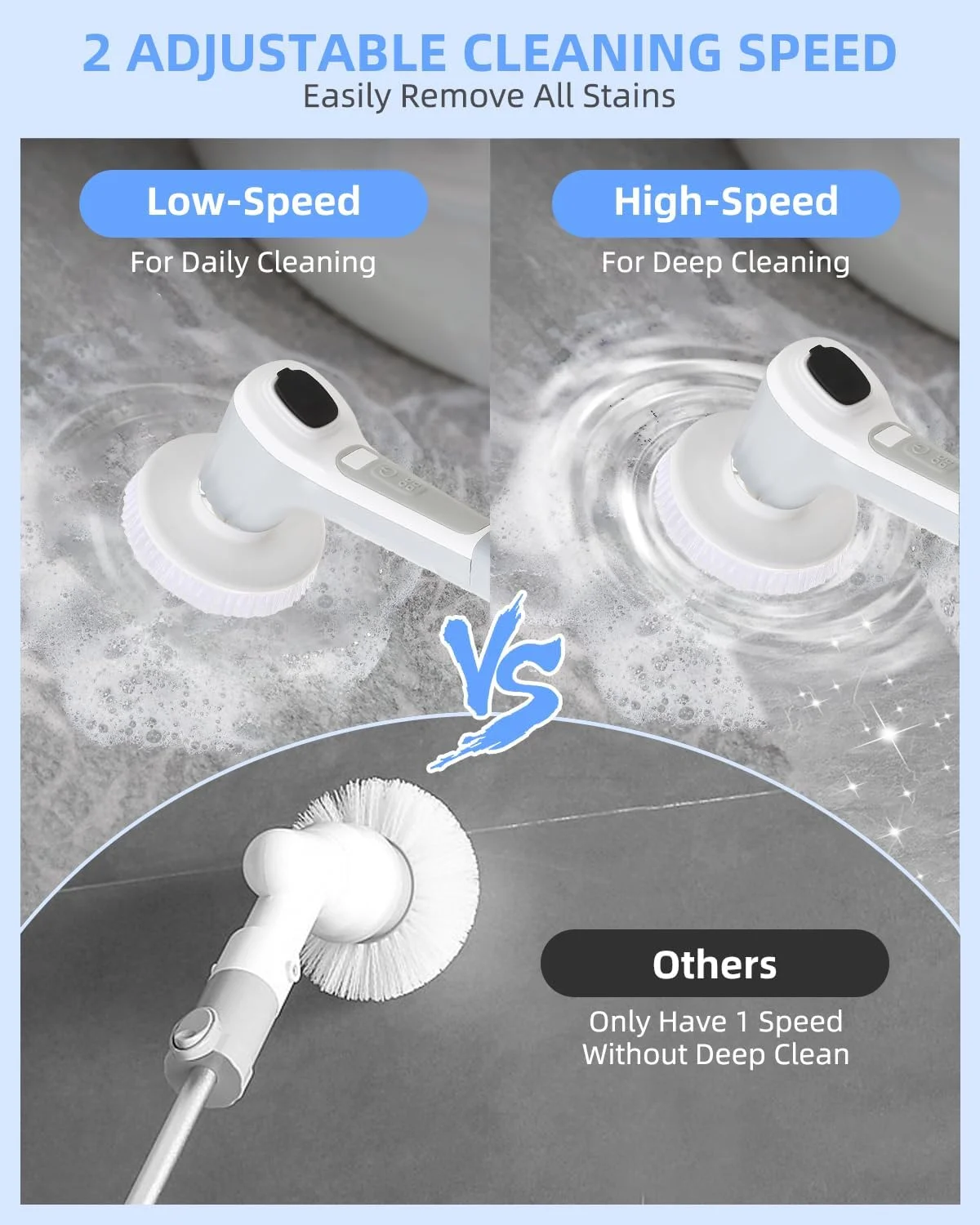 فرشاة تنظيف كهربائية متعددة الأغراض مع رؤوس فرشاة بلاستيكية قابلة للتبديل ووظيفة رش خزان المياه