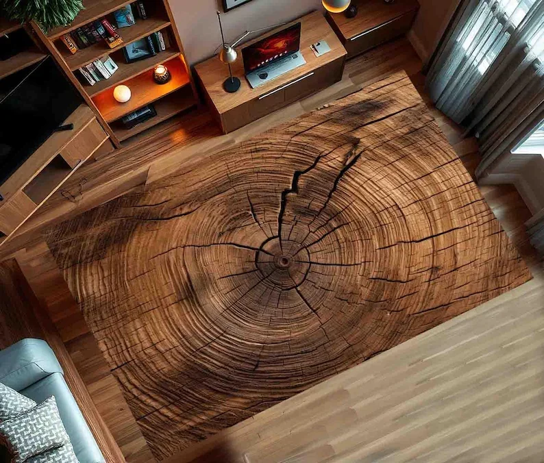Make Old Wooden Boards Annual Rings Carpets Red Wall Red Brick Patterned Door Mat Entrance Kitchen Bedroom Bedside Mat