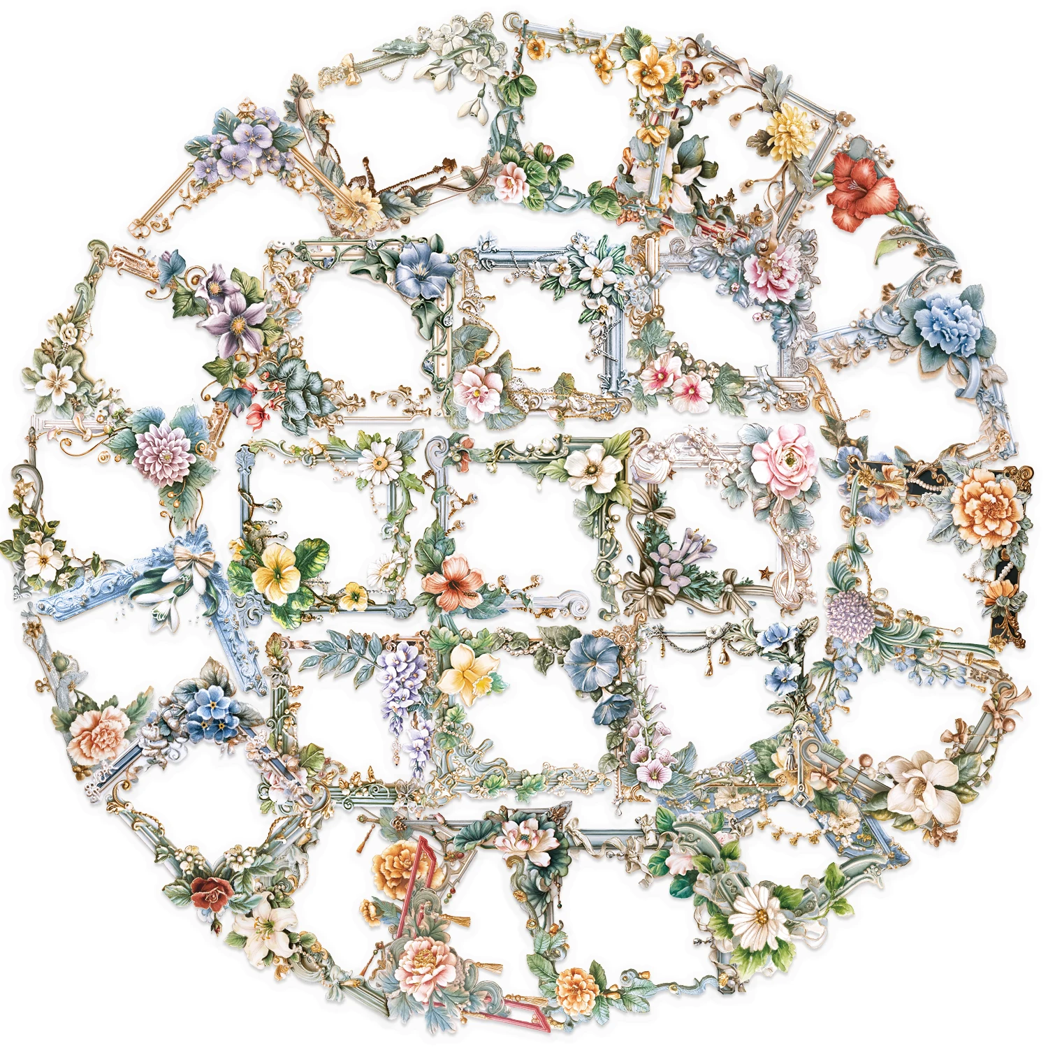 50 szt. Kwiatowe Ramki na Zdjęcia Kreatywne Naklejki Dwustronne PET DIY Dekoracyjne na Obudowy Telefonów, Biurka, Kaski, Wodoodporne Naklejki na Prezent