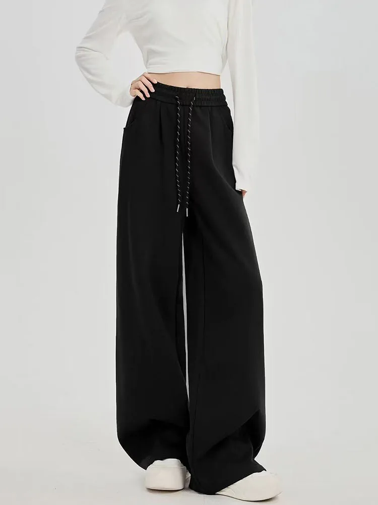 American Sweatpants for Women Y2K High Waist Streetwear Loose Drawstring Jogging Pants Winter Thick All Match Wide Leg Trousers