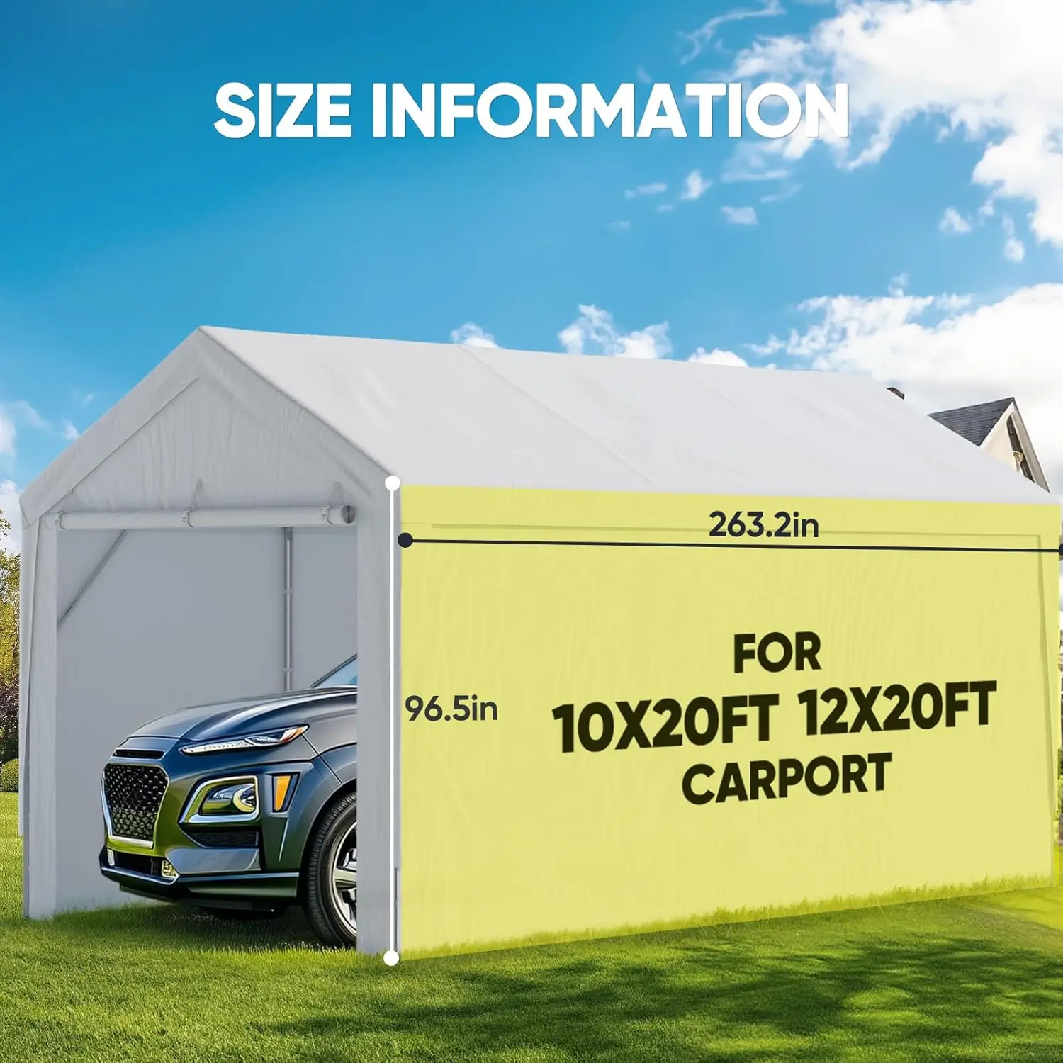 استبدال قماش القنب المظلة الجانبية بنجي كرات ل 10x20 أو 12x20 قدم Carport المرآب خيمة حفلة المأوى الأبيض #2