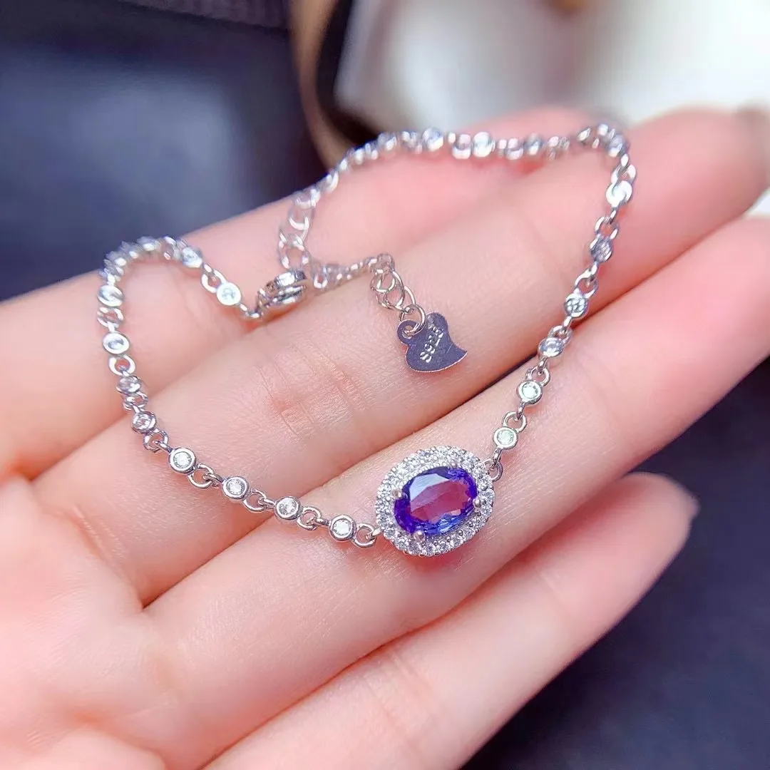 FS 5*7mm Natural Tanzanite S925 Sterling Silver Bracelet With Certificate Fine Fashion Charm Weddings Jewelry for Women MeiBaPJ