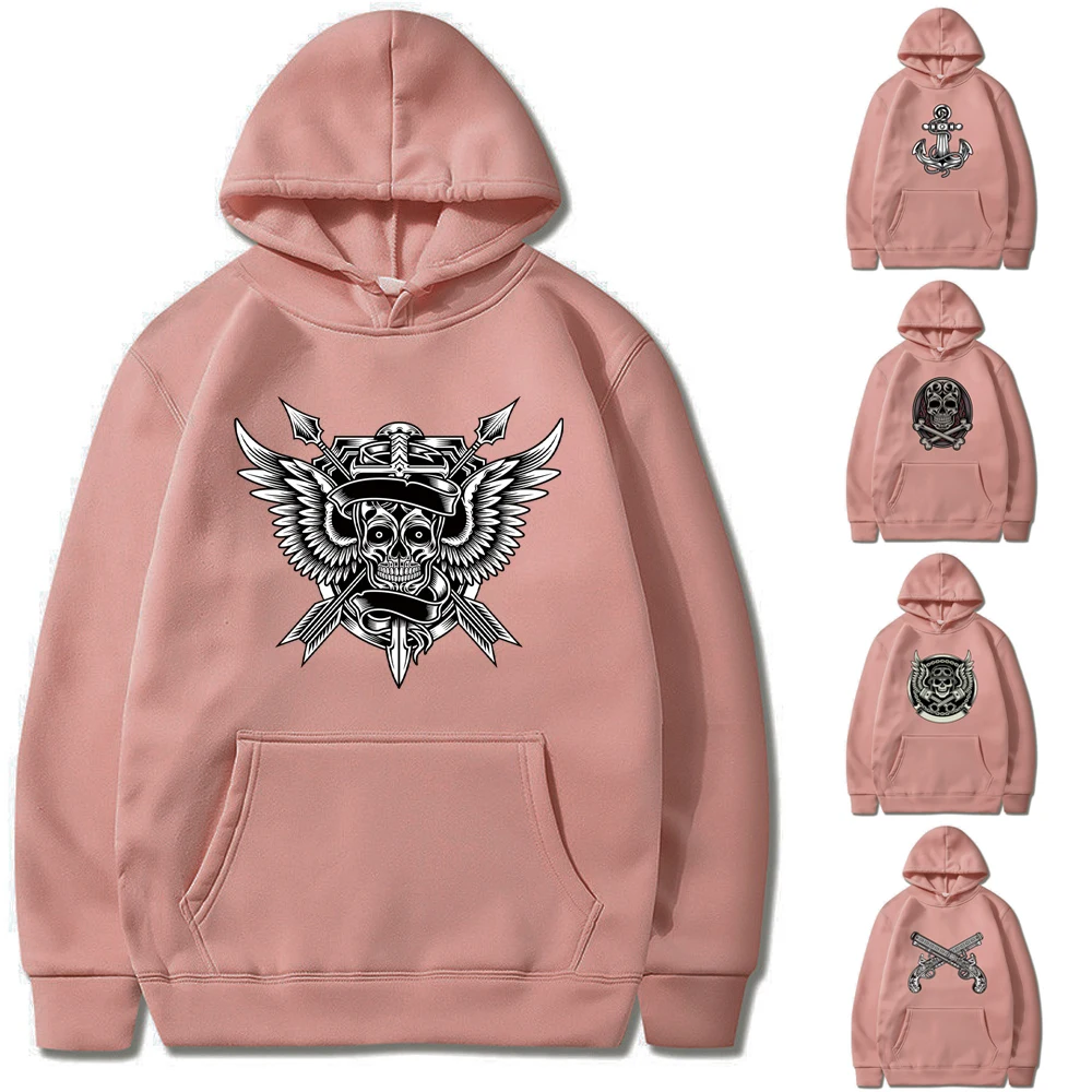 New Autumn Winter Harajuku Hoodies Weatshirt Women and Men Streetwear Skull Print All-match Pullover Casual Loose Hooded Clothes