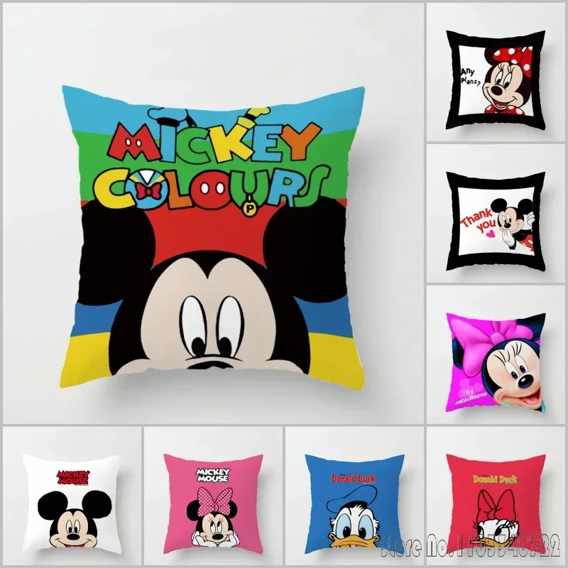 Disney Colours Mickey Minnie Mouse Cushion Cover Plush Pillowcase Pillow Case Shams Party Sofa Home Decor 45x45cm Kids Gift