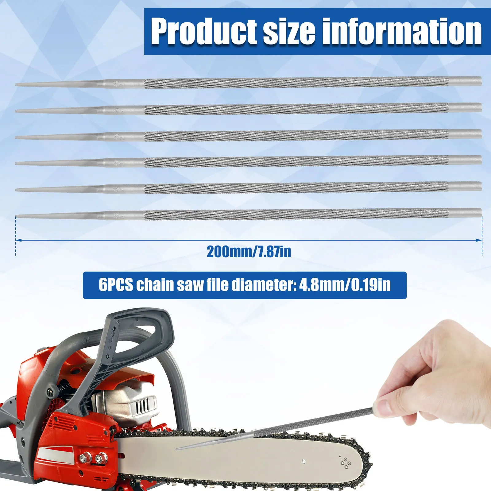6/3Pcs High Carbon Steel Chainsaw Sharpening Files 4.8/5.5mm Round High Carbon Steel Chain Saw Files for Woodworking Hand Tools