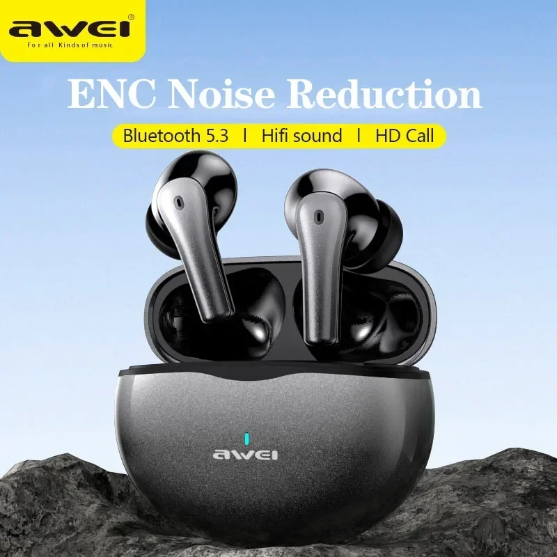 Awei T62 ENC Wireless Bluetooth Earphones With Mic TWS Earbuds Bluetooth 5.3 Headphones HiFi Stereo Sports Wireless Headset 2023