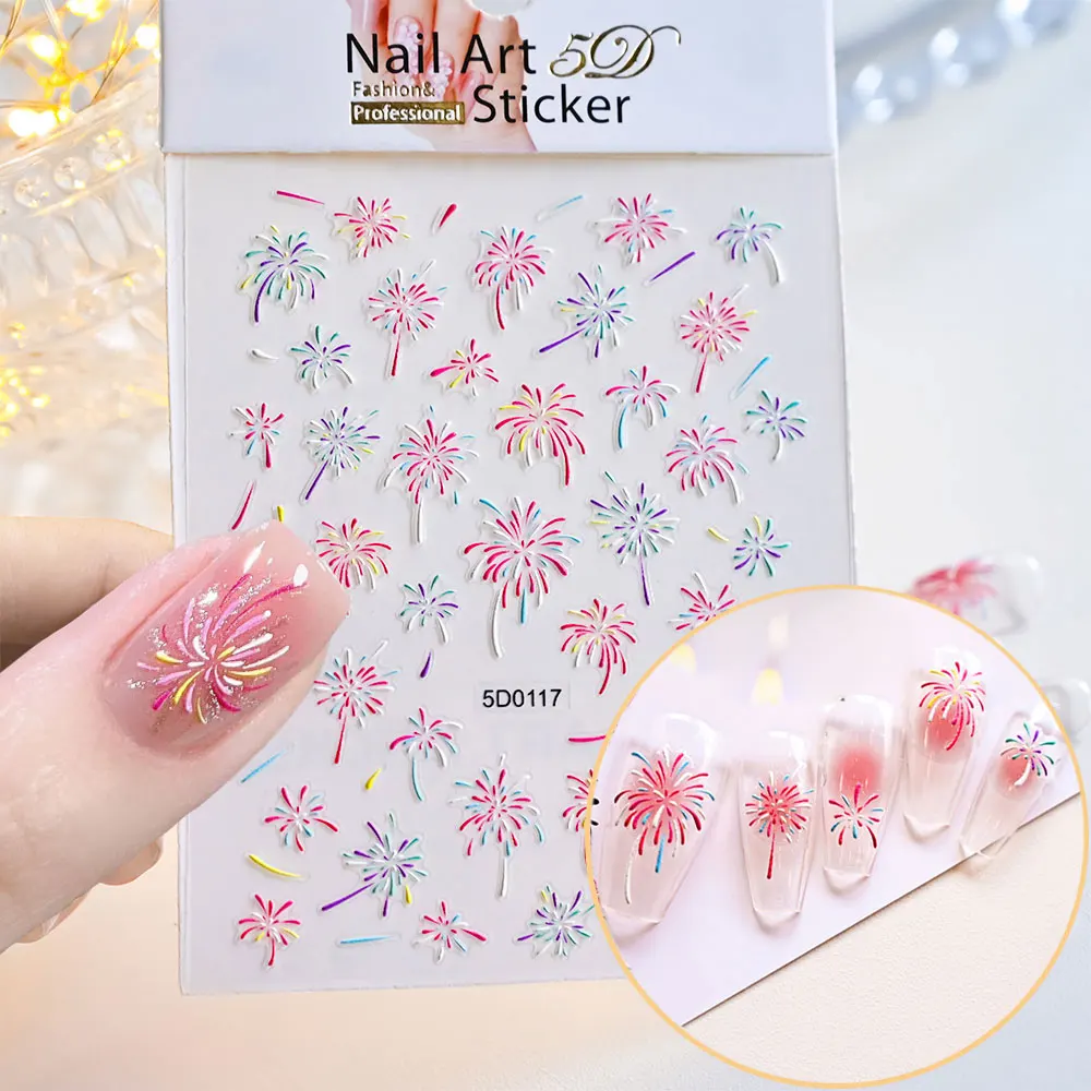 1pcs 3D Blooming Firework Nail Art Stickers Shining Bronzing Gold Sliver Nail Decals Self-Adhesive New Year Nail Art Decora Diy