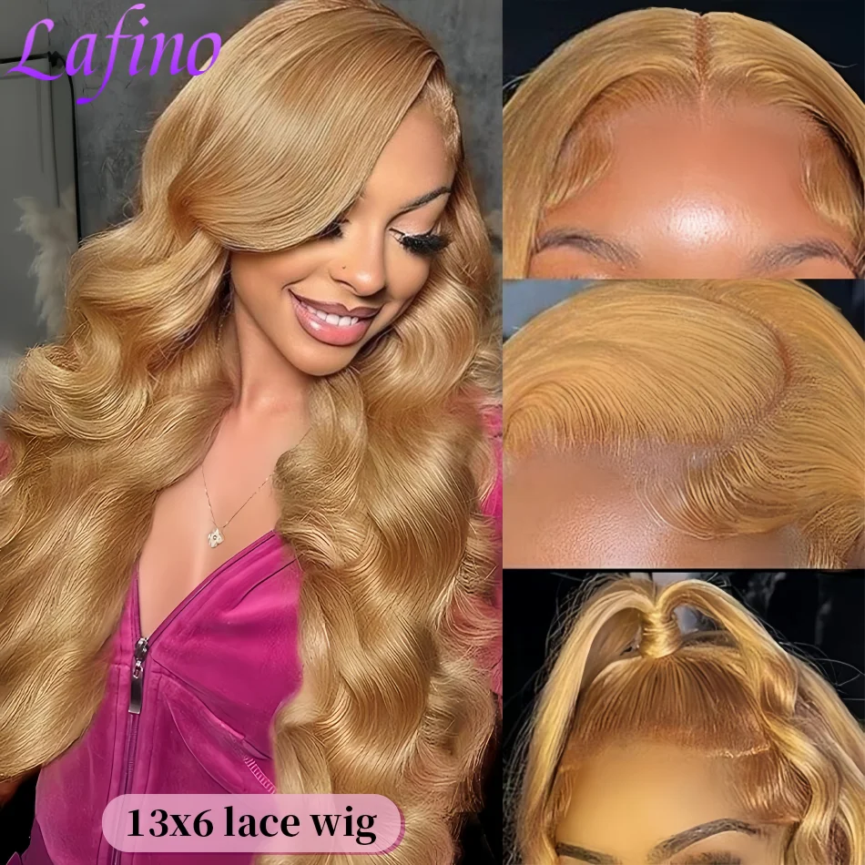 27# Honey Blonde Body Wave Wig Human Hair 13x6 13x4 HD Transparent Lace Frontal 200 Density Wig for Women Brazilian Colored Hair image 3