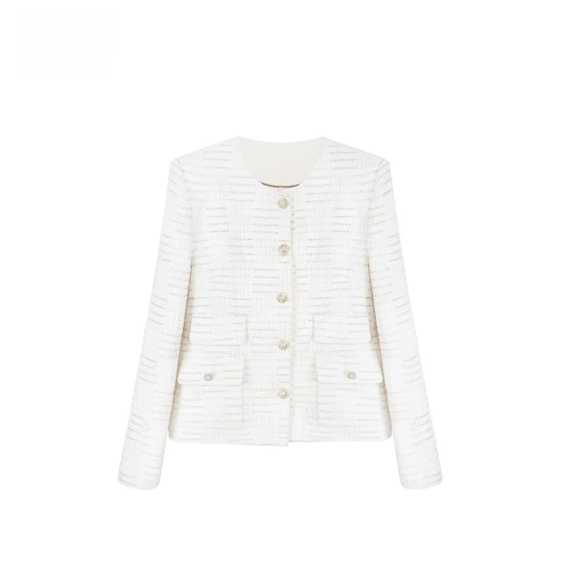 

Весенне-осеннее пальто из смесового трикотажа с твидом, белое, в стиле «Маленький Француз», A7075, для повседневной носки, свободного кроя, с длинными рукавами