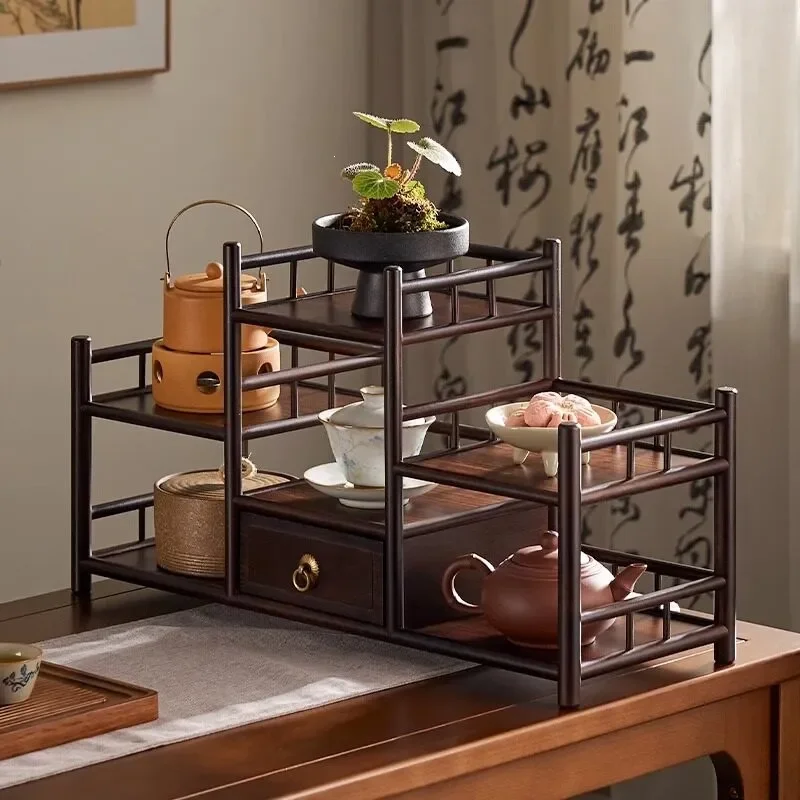 Small Desktop Tea Table Rack Wooden Display Stand for Teapot Cup Storage Shelf Home Decor Bogu Shelf Organizer Furniture
