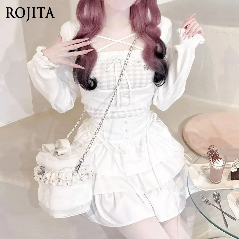 Lolita Cake Skirt High-waisted Corset-style Waistband with Decorative Buttons and Lace Trim Bow Lace Splicing Skirt Culottes