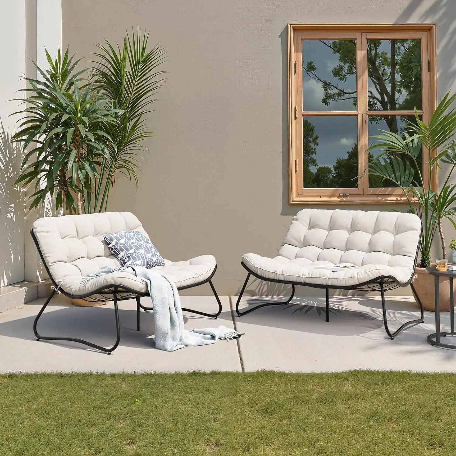 

Outdoor Couch，Patio Loveseat with Soft Cushions All Weather Patio Furniture for Porch/Balcony/Yard (2PC Beige)