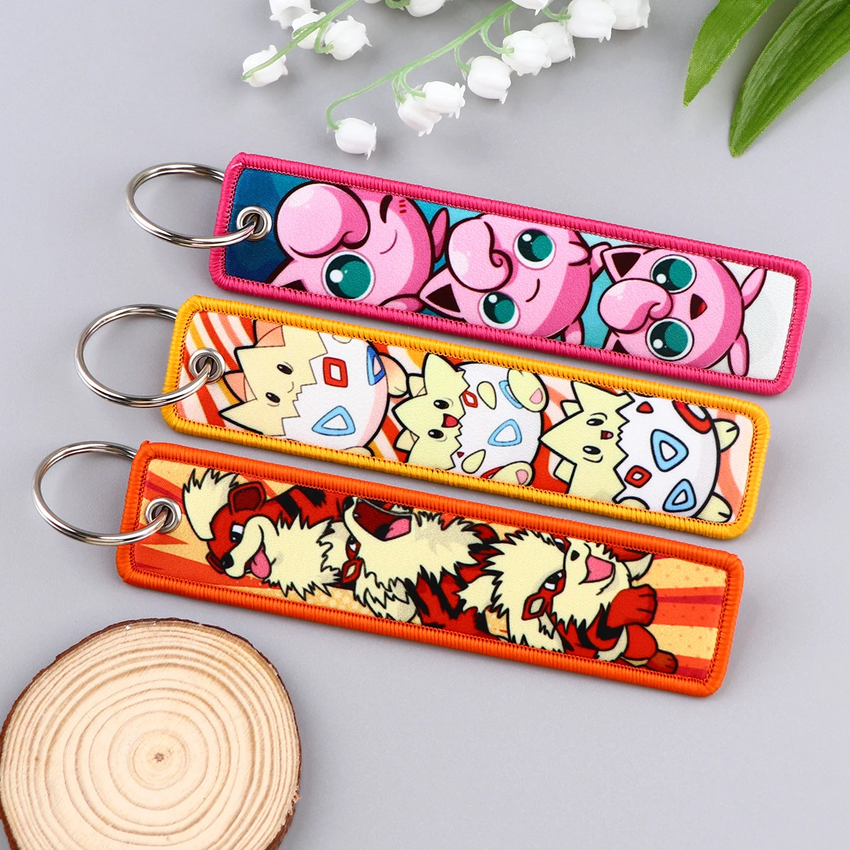 Kawaii Anime Key Tag Cute Embroidery Key Ring For Motorcycles Cars Bag Backpack Chaveiro Embroidery Key Fobs Fashion Gifts