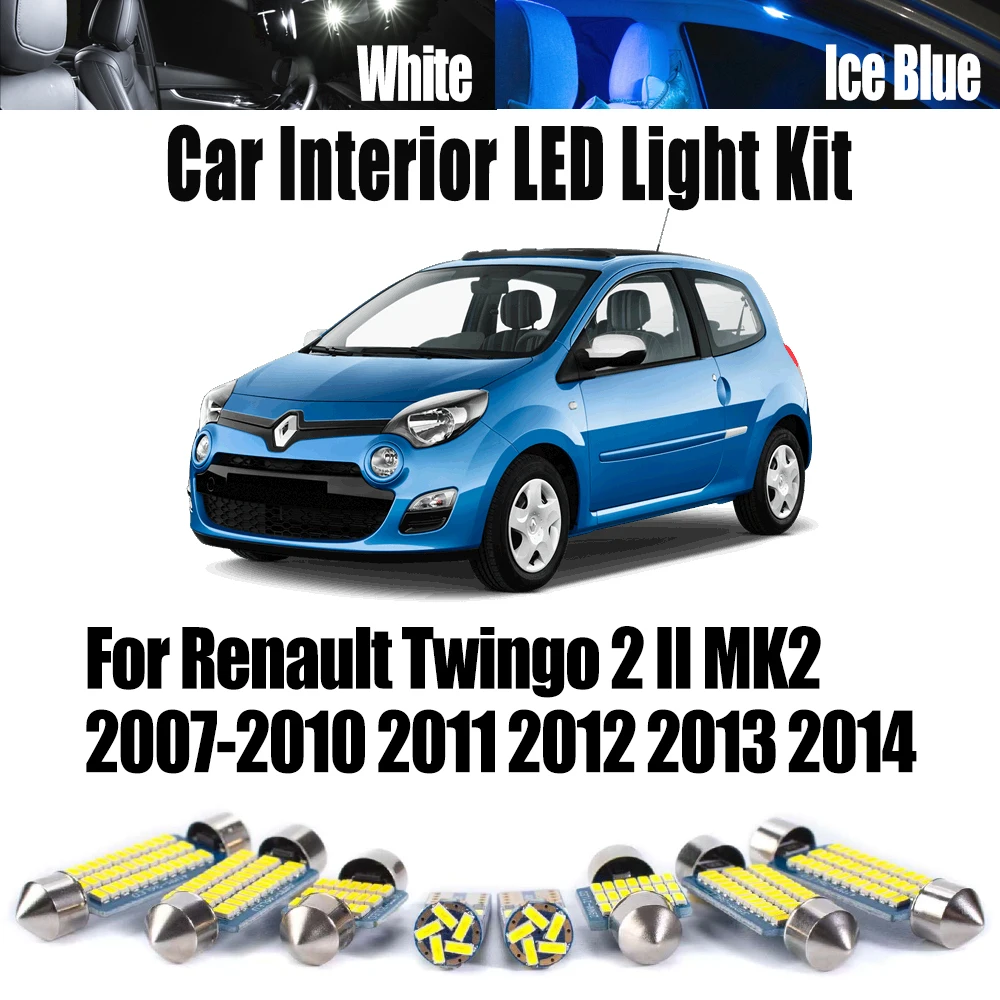 11Pcs Vehicle LED Interior Map Dome License Plate Light Kit For Renault Twingo 2 II MK2 2007- 2011 2012 2013 2014 Accessories