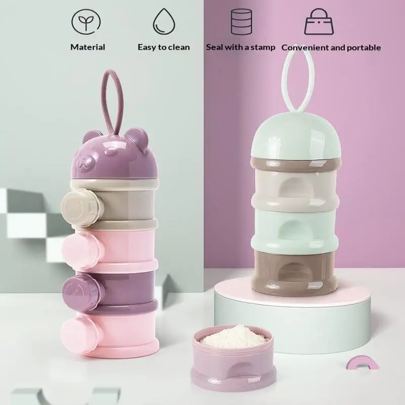 New Baby Portable Food Storage Box 3/4 Layer Bear Style Toddler Snack Container Children Baby Milk Powder Box Baby Feeding Cup