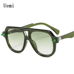 Lunettes de soleil à double pont pour hommes et femmes, lunettes de soleil carrées, lunettes de soleil vertes, créateur de marque, nuances UV400, mode pilote, nouveau, 120