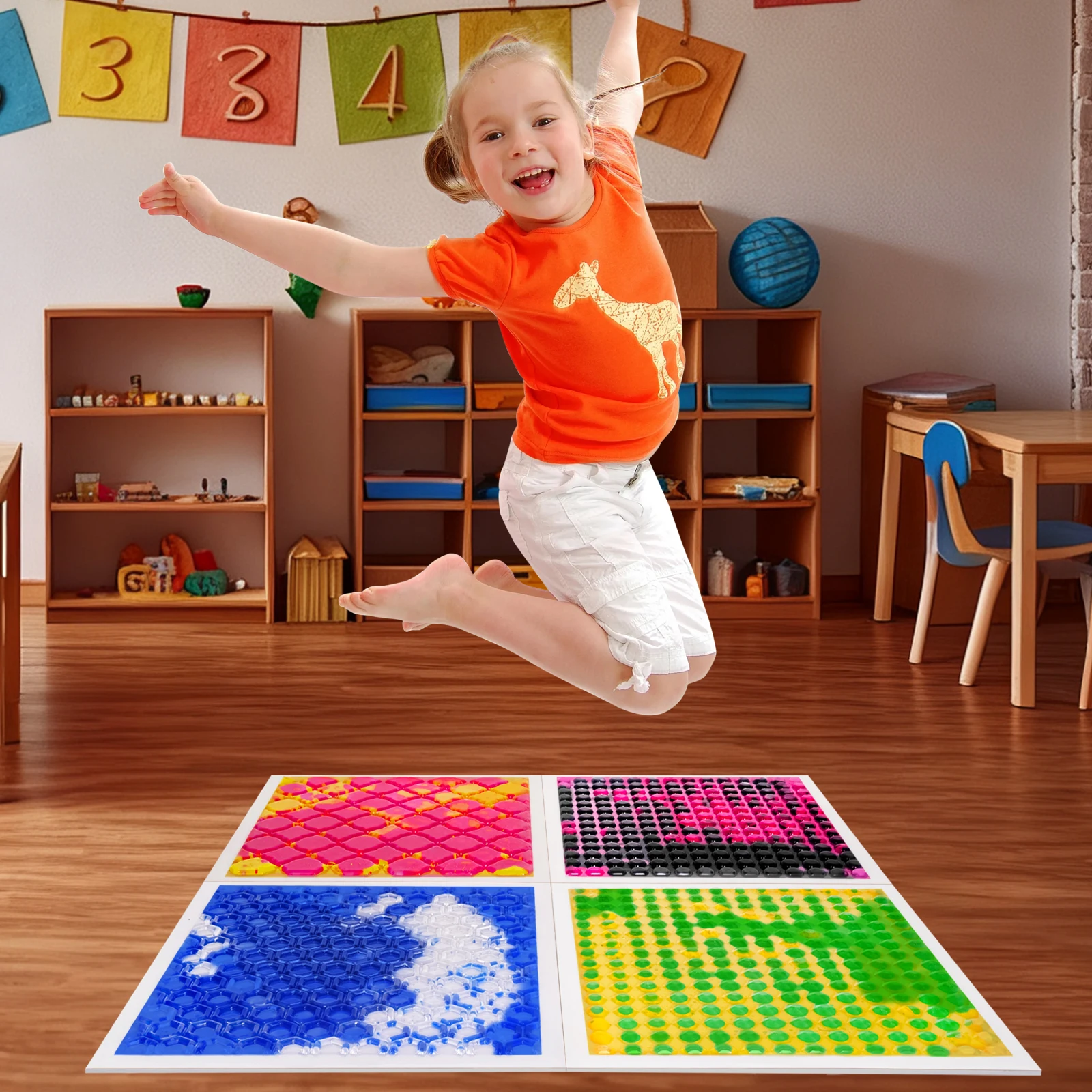 Longking Kleurrijke Zintuiglijke Tegels voor Kinderen 4-delige Set Fleuren Thuis Speelgebieden Educatief Plezier