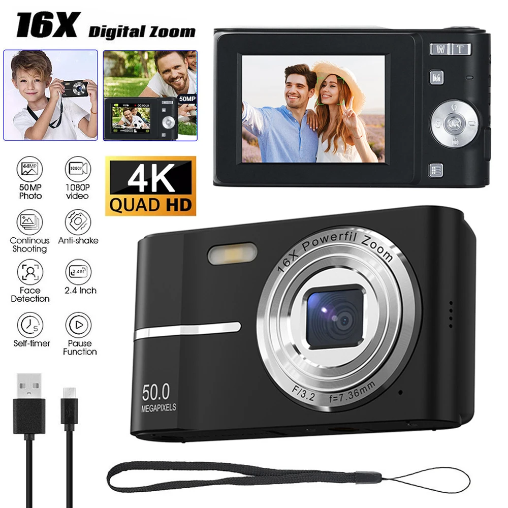 

FHD 1080P Digital Camera for Kids Video Camera 16X Digital Zoom 2.4Inch Screen Digital Camera Built-in Flash for Birthday Gift