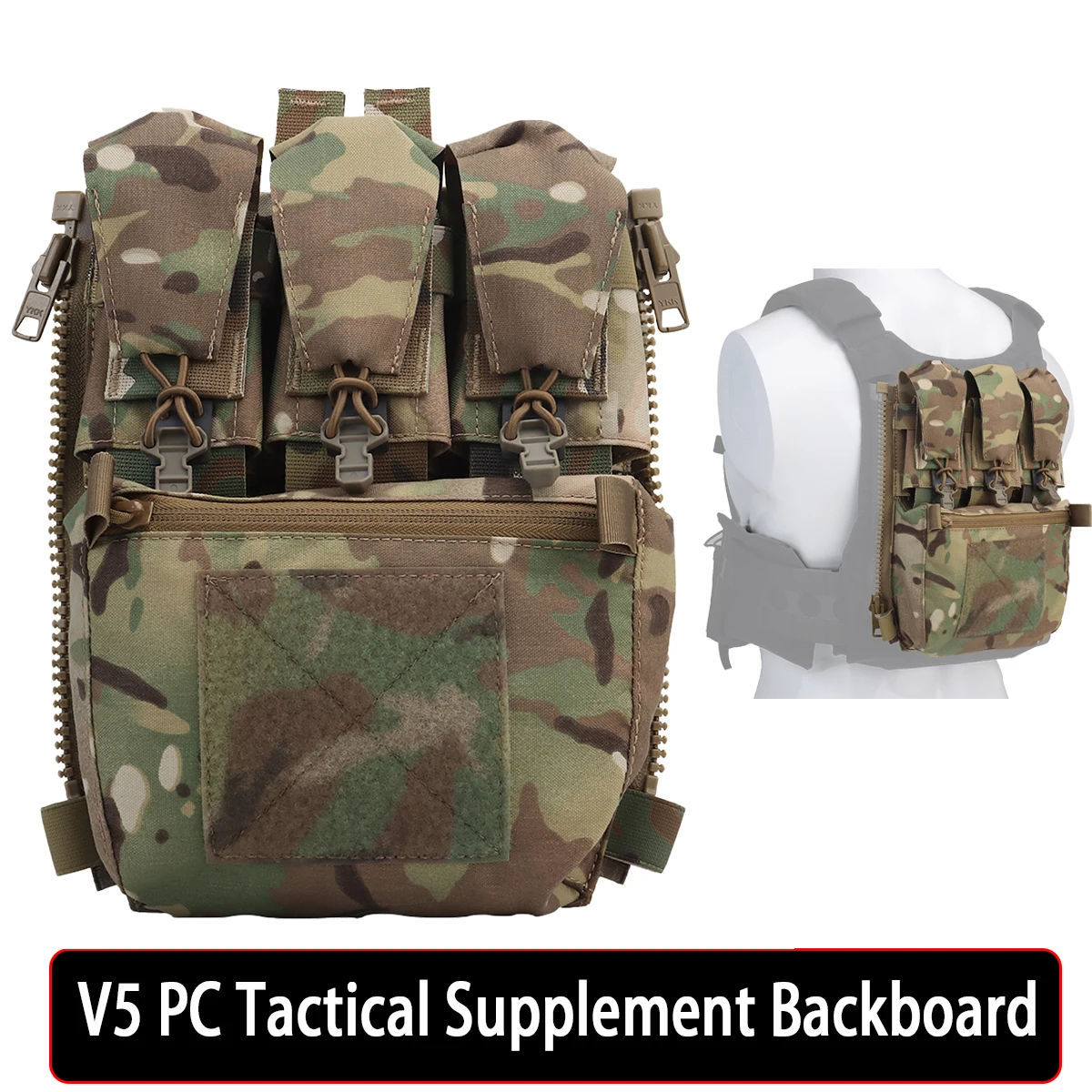 

Tactical FCPC V5 Back Panel Banger Pouch Zip-on Multifit GP Pocket Retention Flap Plate Carrier Accessories Assault Hunting Vest