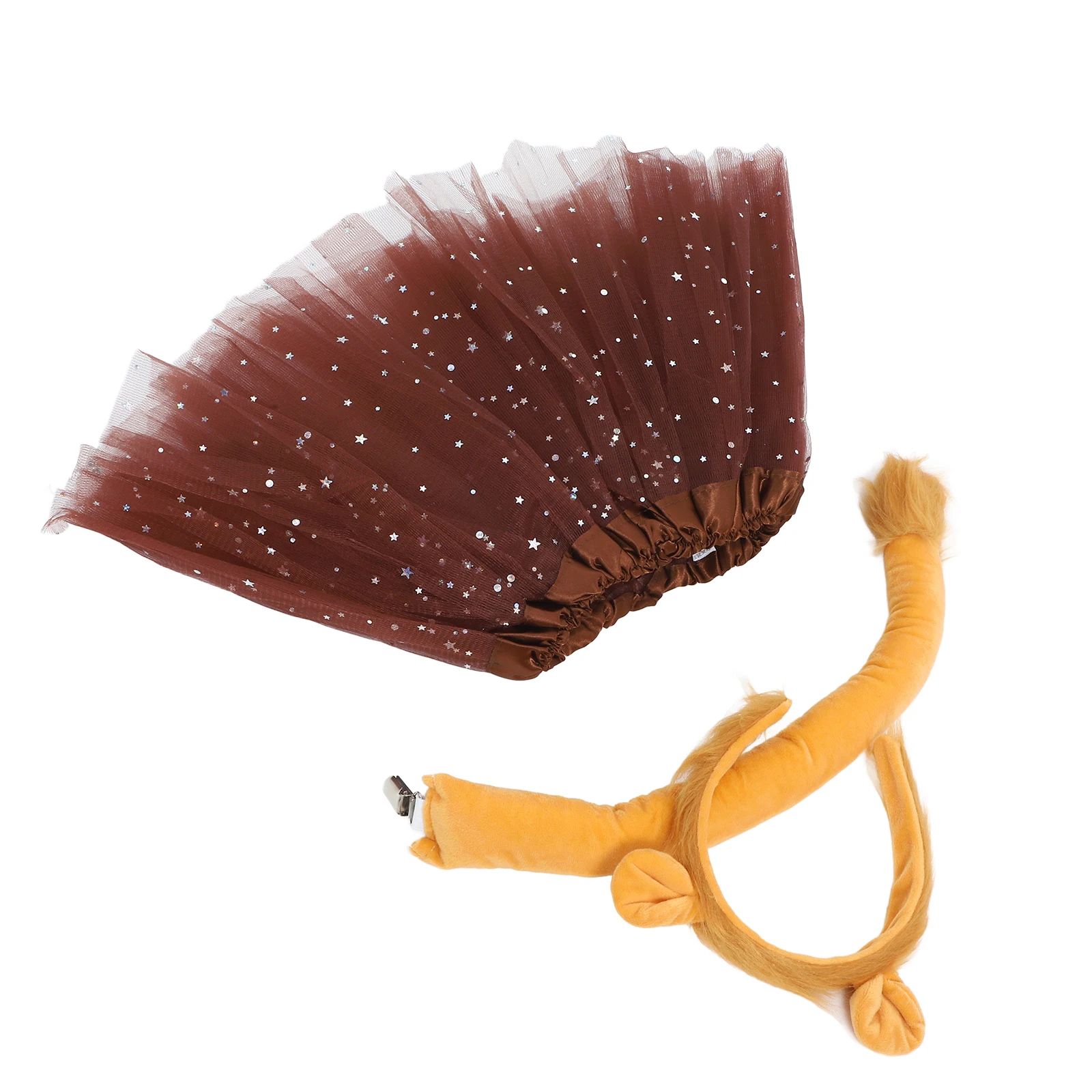 

Lion Costume Kit Animal Ear Headband Tutu Tail Accessories Girls Halloween Cosplay Party Props Lightweight PP Cotton
