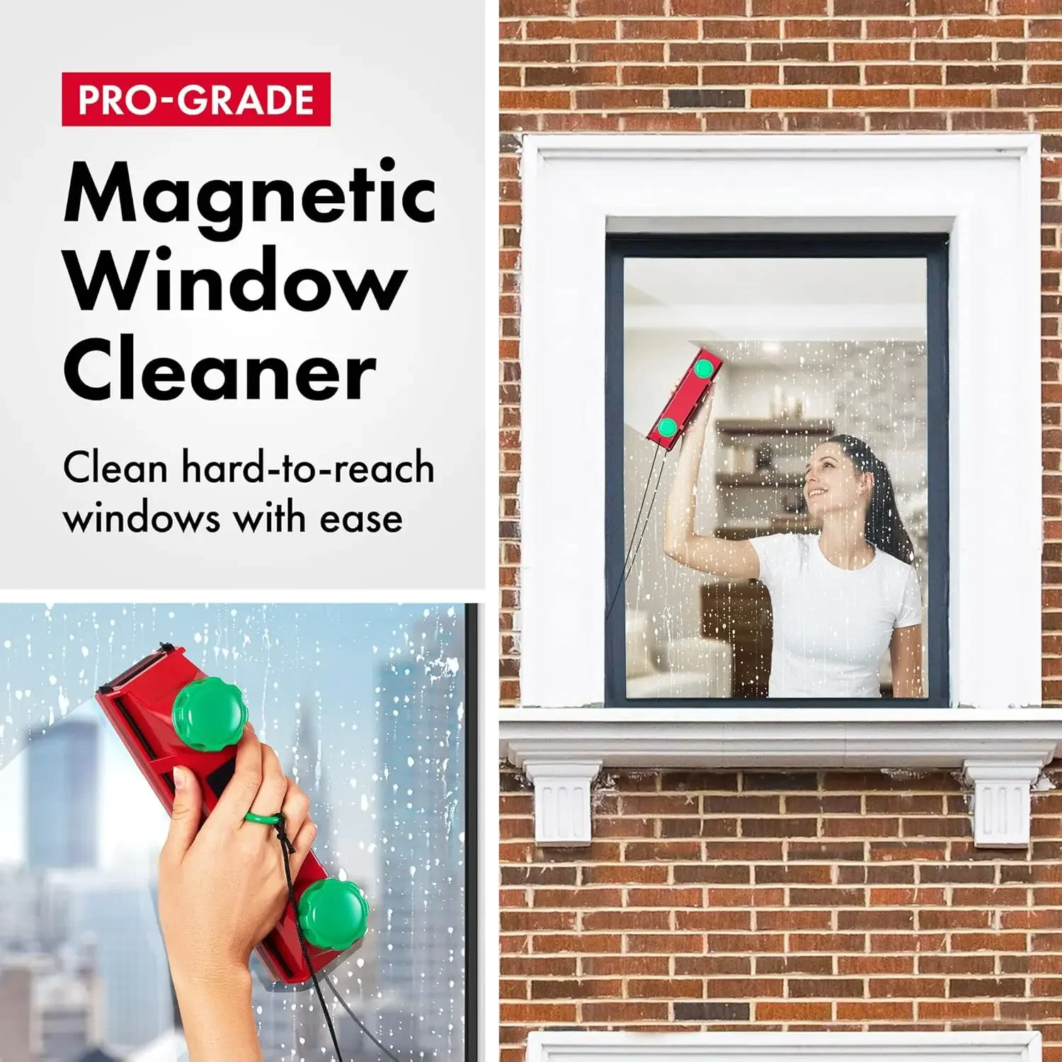 Herramienta limpiadora de ventanas magnética |   The Glider D4 Herramienta limpiadora de ventanas exteriores de doble cara para ventanas de 0,08"-1,6" de grosor, ajustable