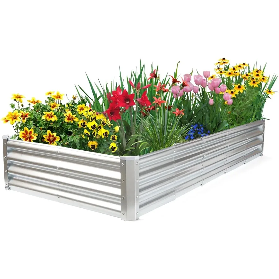 

6×3×1ft Raised Garden Bed with Support RodsGalvanized Raised Garden Bed Kit Outdoor Metal Gardening Planter Box for Vegetable F