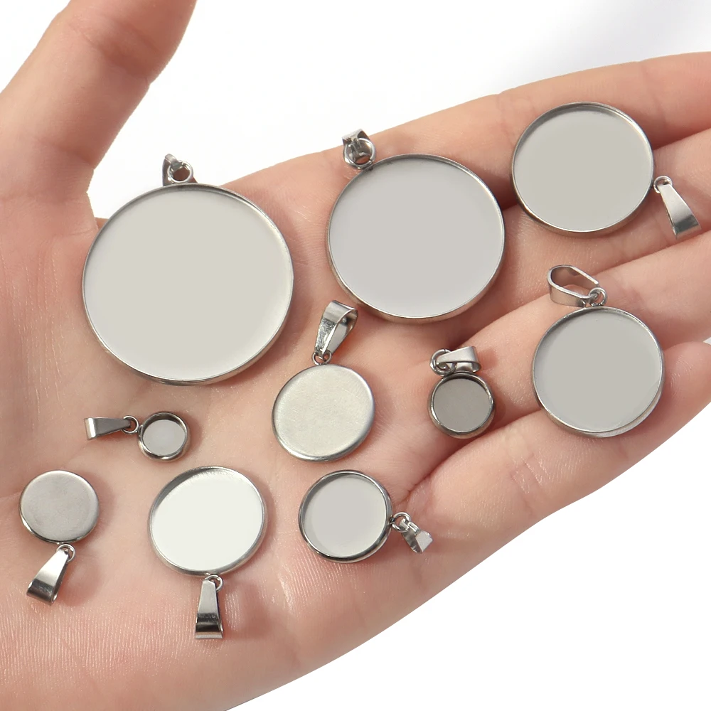 Hochwertige 6–30 mm Edelstahl-Cabochon-Basislünette für die Schmuckherstellung, leere Tabletts, Anhängerfassungen mit Verschlüssen, DIY-Halskette – Detail 6
