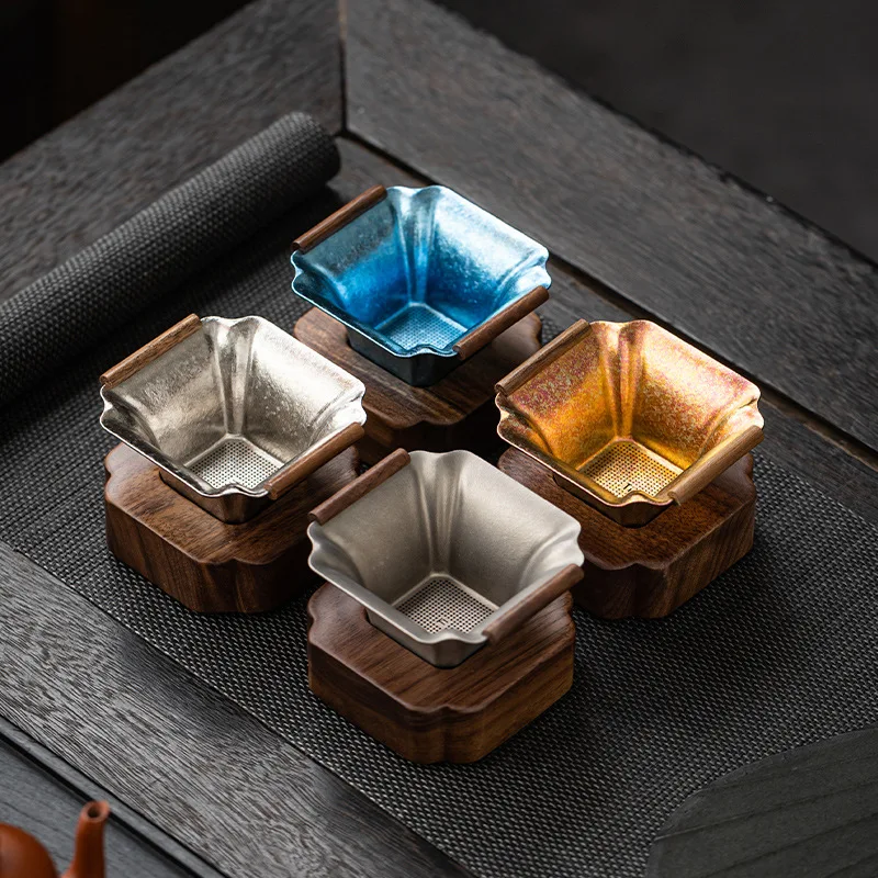 Titanium Square Tea Strainer Filter Strainer Bucket Titanium Gold Tea Strainer Kung Fu Tea Set Accessories