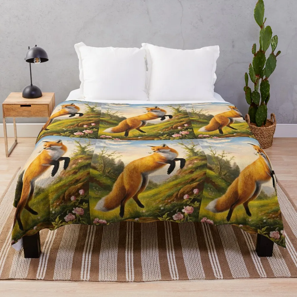 Fox Portrait. Spring fox, floral fox, fox painting, Raphael style Throw Blanket Weighted manga for sofa Decorative Beds Blankets