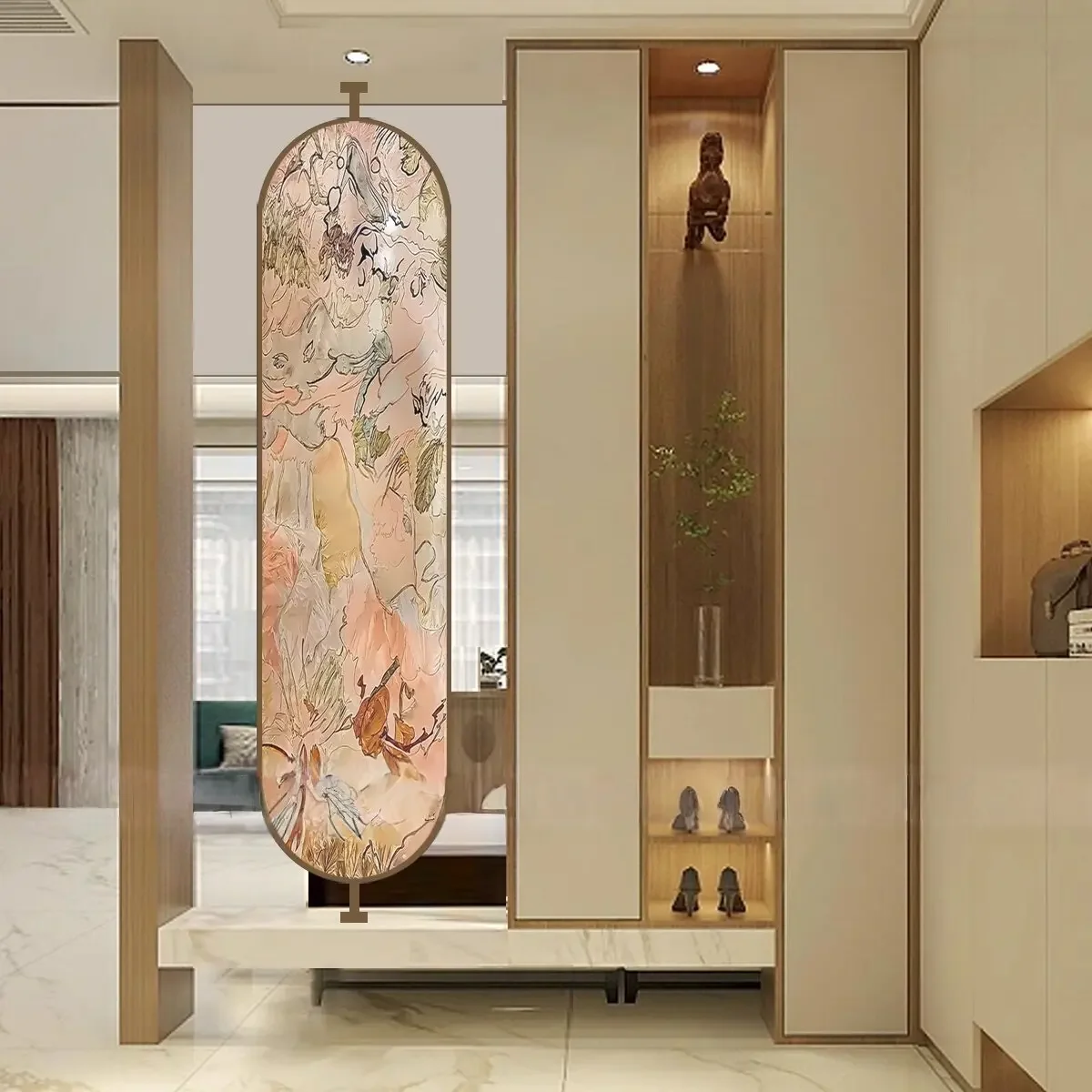 Handmade filigree enamel colored glass partition screen living room modern light luxury home partition light transmission