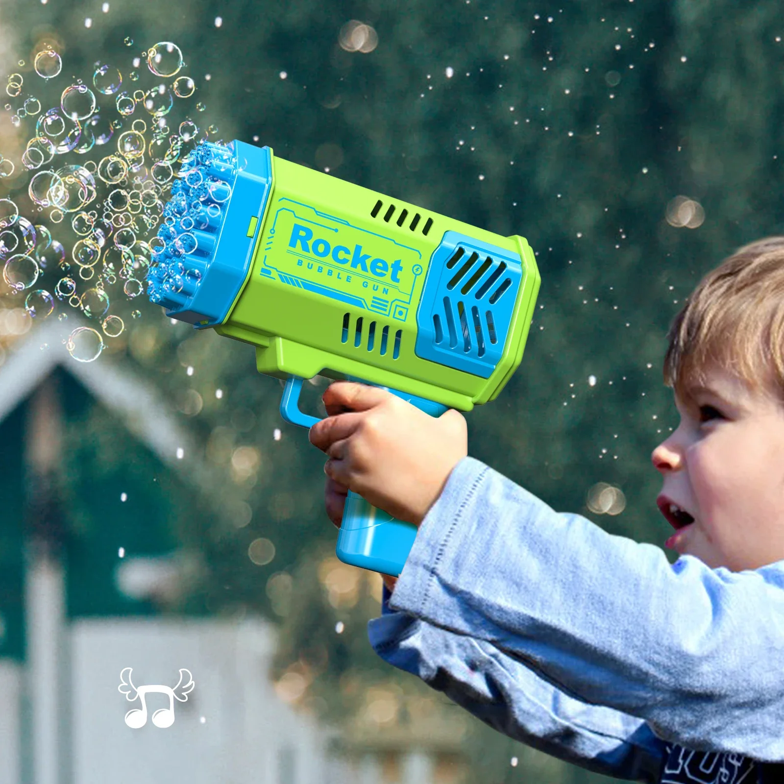 Lançador de foguetes infantil portátil, pistola de bolhas automática, luz LED, 40 furos, 1 pacote