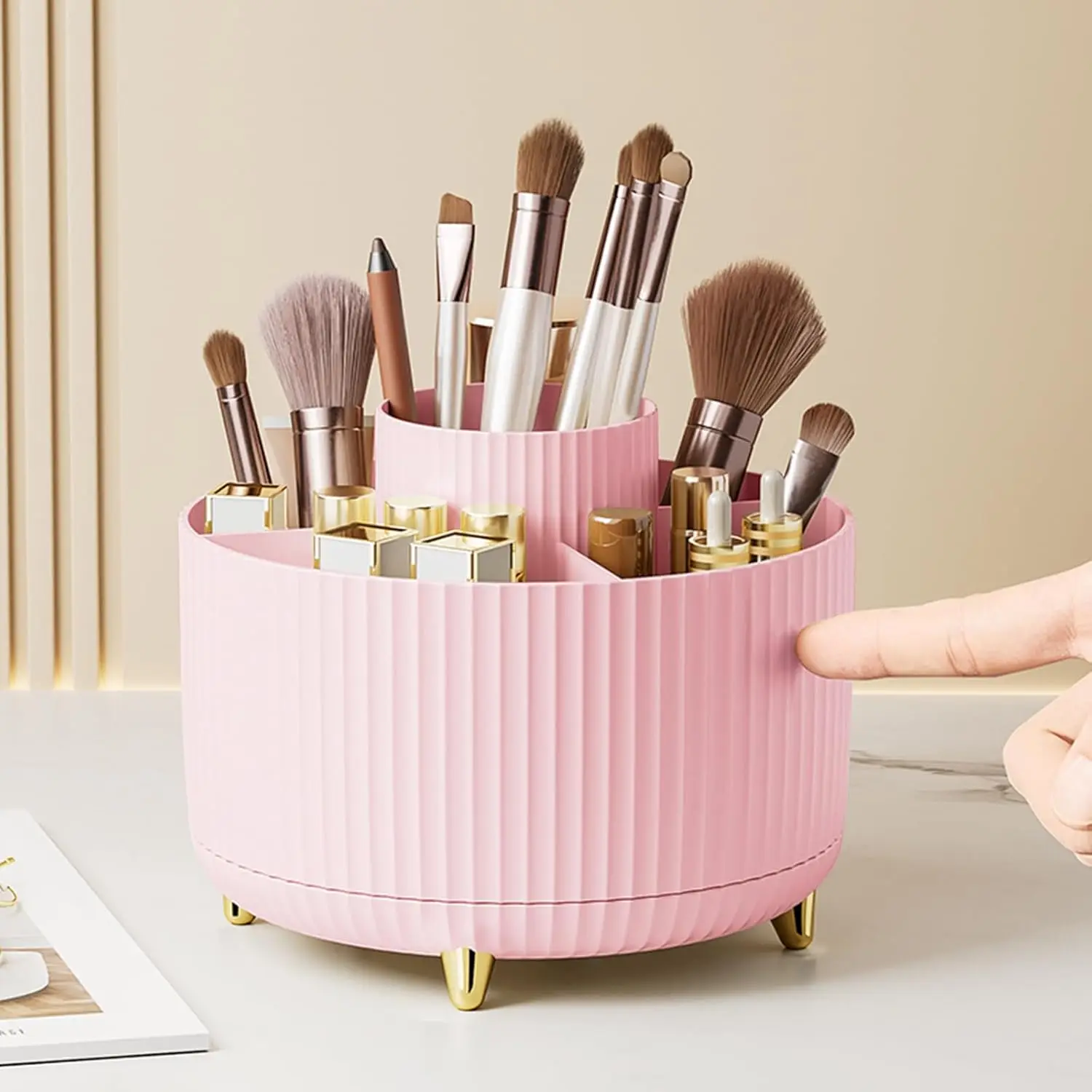 Makeup Brush Organizer 360 Degree Rotating Dual-Purpose Pen Holder Organizer Desktop Storage Holder for Vanity Desktop Bathroom