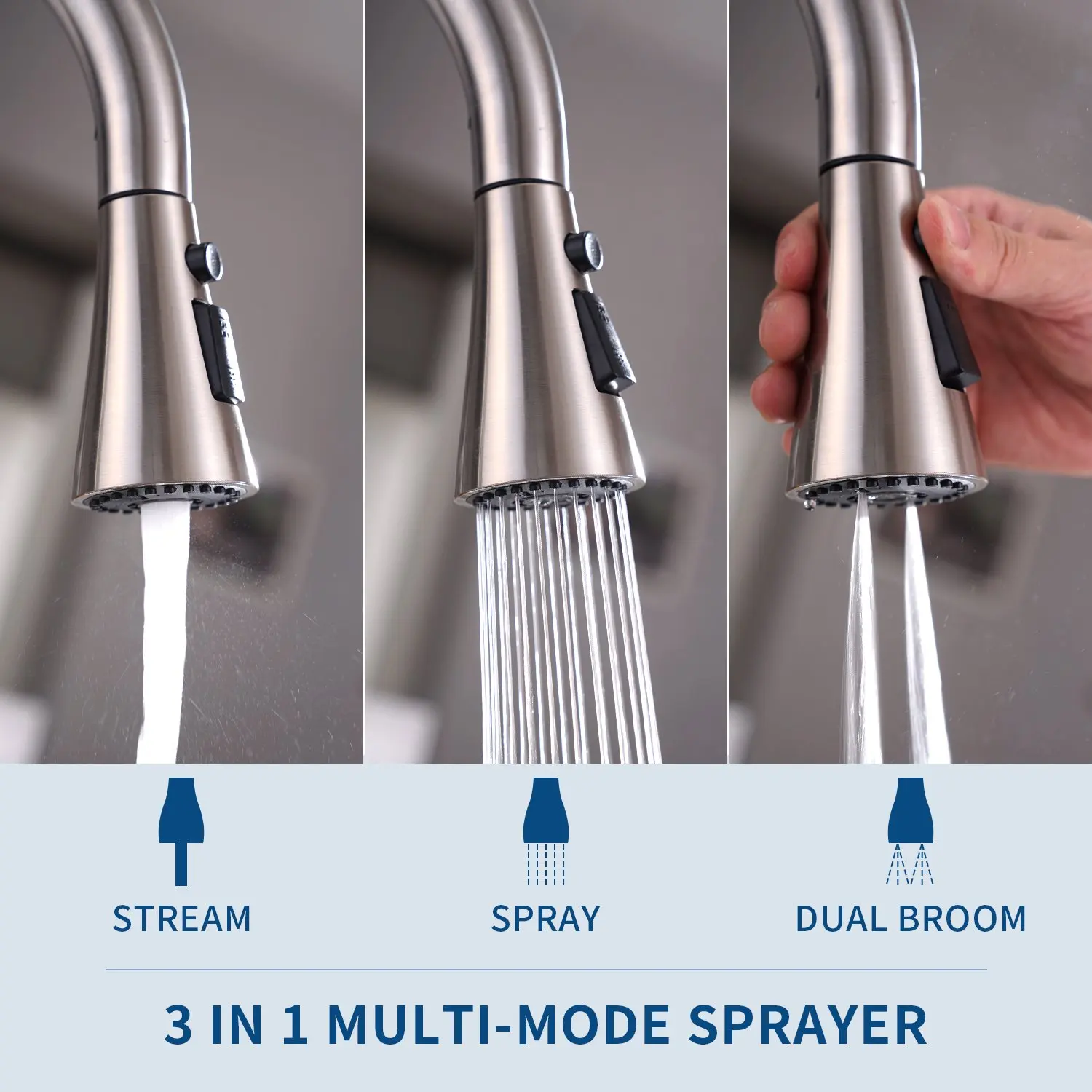 APPASO Brushed Nickel 2-Hole Pull-Down Kitchen Faucet with Soap Dispenser, 360° Swivel, 20-Inch PEX Hose, 3-Mode Sprayer for RV Farmhouse Home
