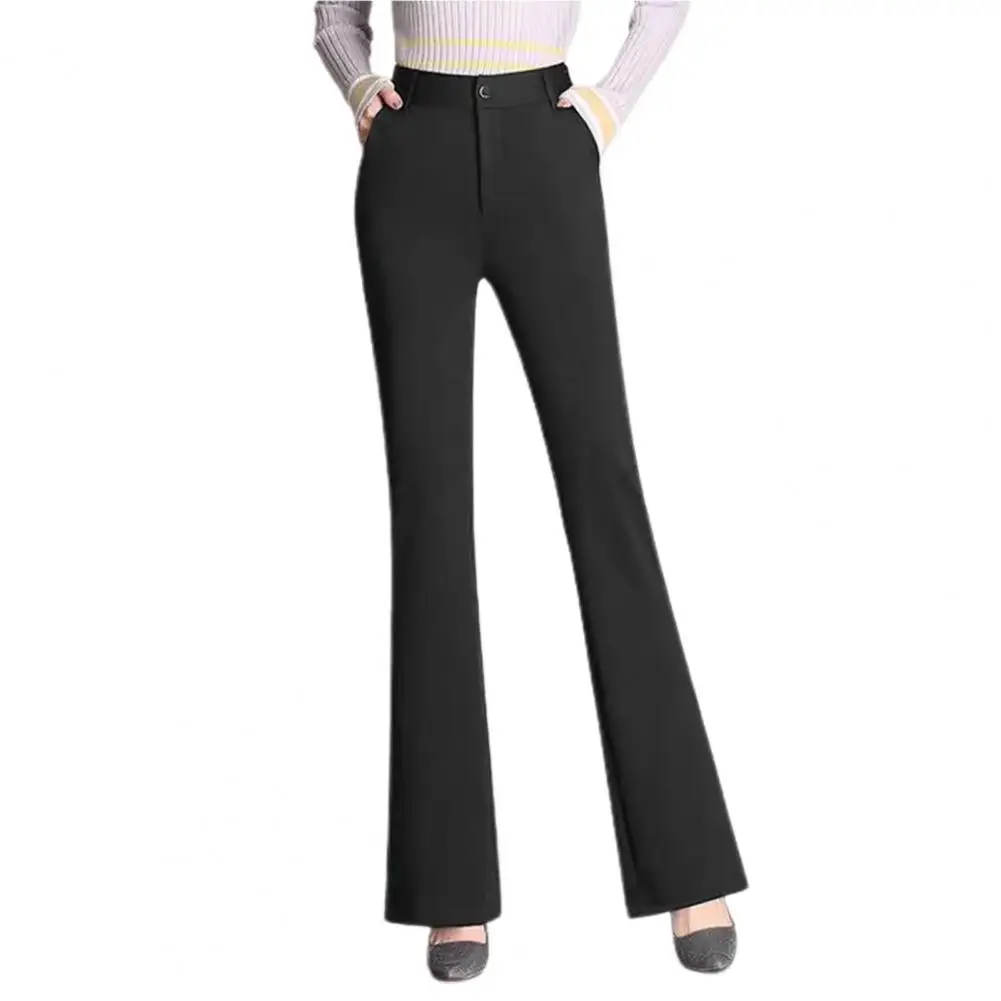 

Women Long Pants High Waist Straight Leg Flared Design Trousers Button Zipper Fly Pockets Suit Workwear