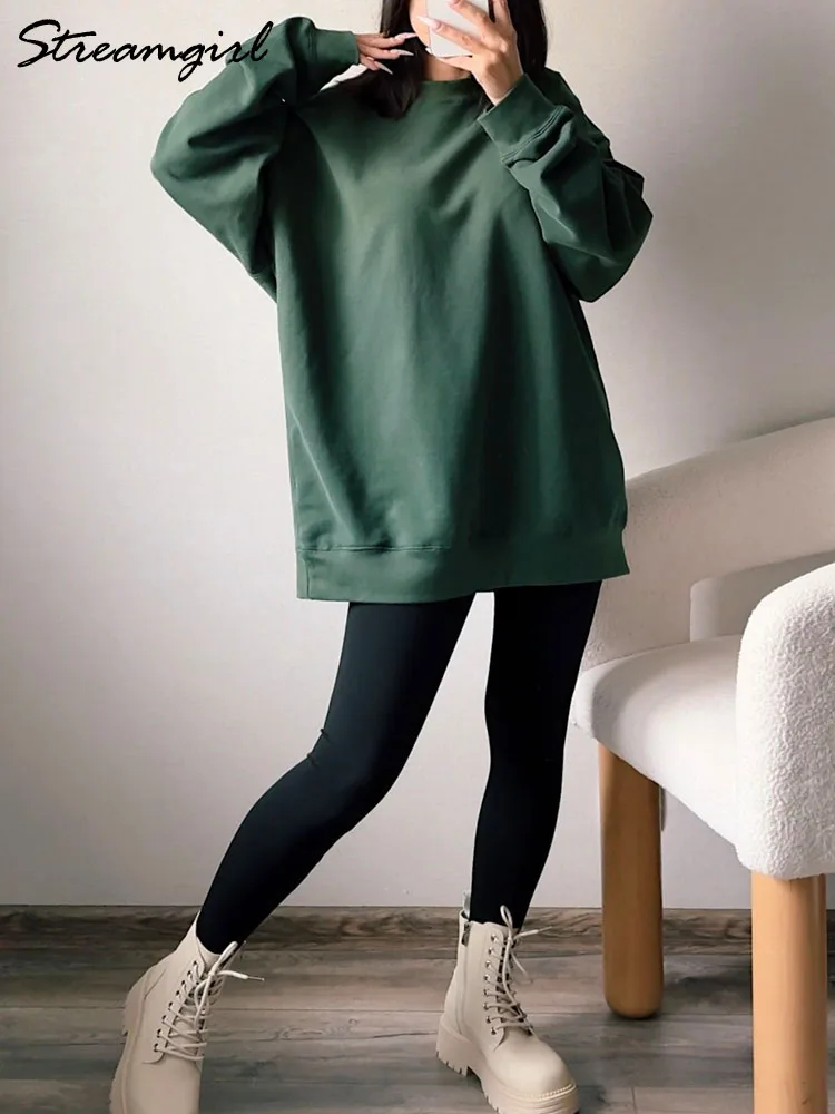 Oversize Gradient Sweatshirts Women Cotton Autumn Green Casual Pullovers O Neck Couples Sweatshirts For Women Streetwear 2024