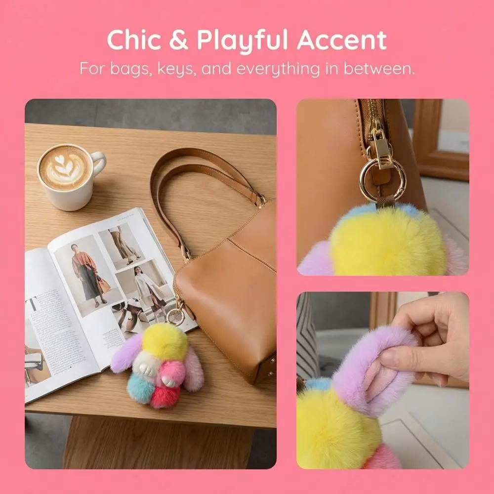 

Fur Pom Keyring Fashion Rabbit Fur Keychain Lovely Cute Play Dead Rabbit Smooth Fluffy Rabbit Pendant Girlfriend