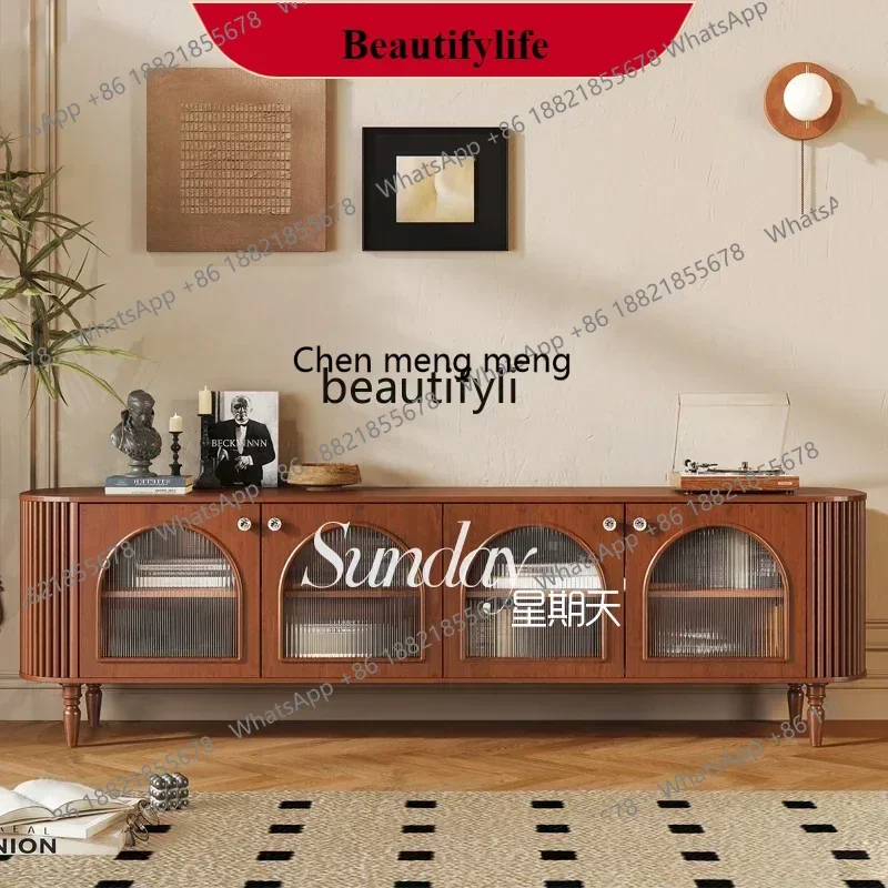 

G153 S Log wind retro TV cabinet living room solid wood locker medieval glass TV cabinet