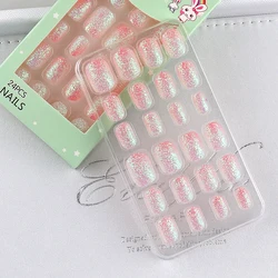 24 Pieces Kids Press on Nails Pre-glue Children False Nails Stick on Short Full Cover Artificial Fake Nails Holo Glitter Acrylic