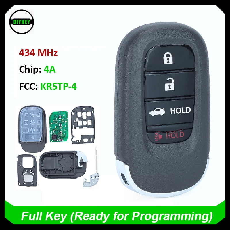 

DIYKEY Keyless-GO Smart Remote Car Key Fob for Honda Civic 2022 2023 2024 433.92MHz 4A Chip 72147-T20-A11 FCCID: KR5TP-4