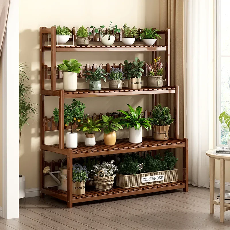 

Flower Stand Multi-layer Shelf Balcony Succulent Indoor Living Room Green Dill Floor Bamboo And Wood Flower Pot Stand