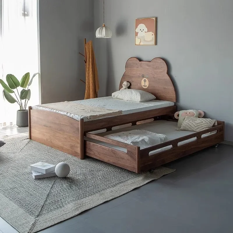 North American black walnut mother and child bed, double pull-out bed
