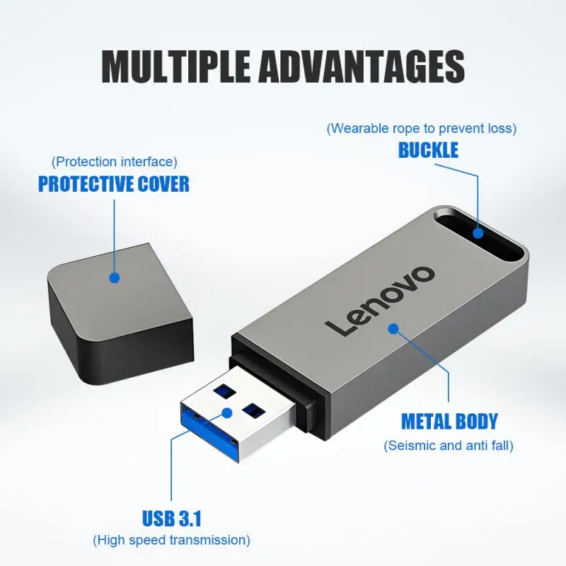 لينوفو-USB 3.1 محركات أقراص فلاش ، محرك أقراص القلم عالية السرعة ، قرص U محمول من النوع C ، عصا الذاكرة ، قدرة عالية ، 1 تيرا بايت ، 2 تيرا بايت ، 512GB ، 256GB