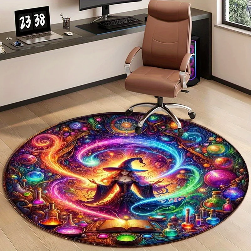 

Magical Witch Pattern Round Rug Flannel Soft Home Decor Living Room Bedroom Study Office Non Slip Floor Carpet Fantasy ArtDesign