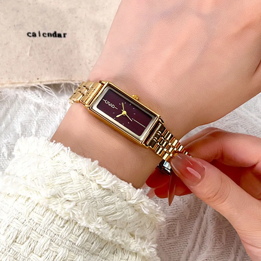 GEDI Vintage Luxury Rectangular Stainless Steel Strap Watch for Women - Minimalist Retro Stylish Quartz Wristwatch