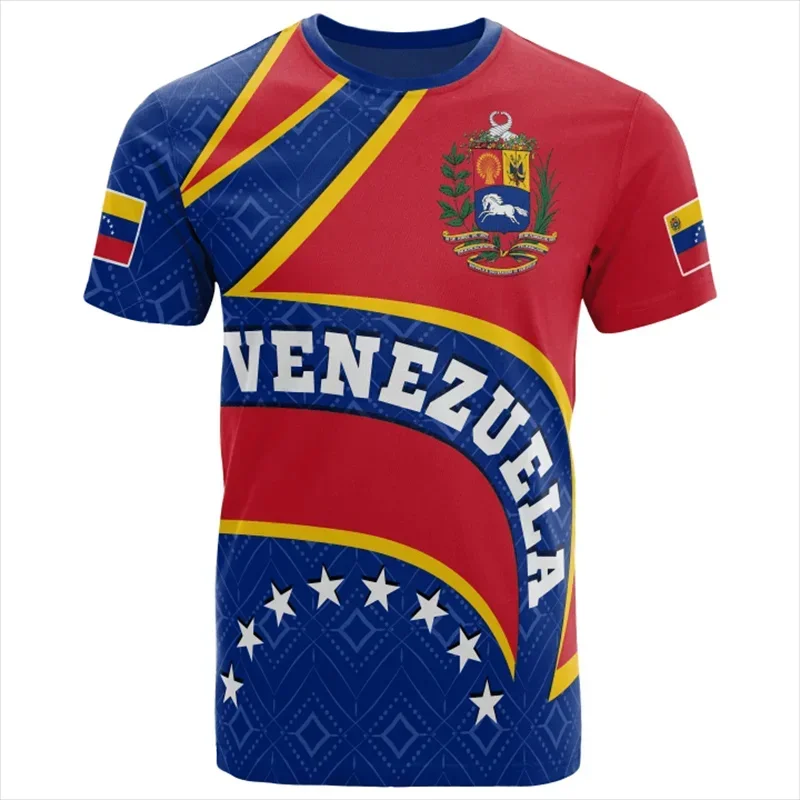 Summer New 3D Venezuela National Flag Printing T Shirt Venezuela Coat Of Arms Graphic Short Sleeves Vintage Y2k Tee Shirts Tops