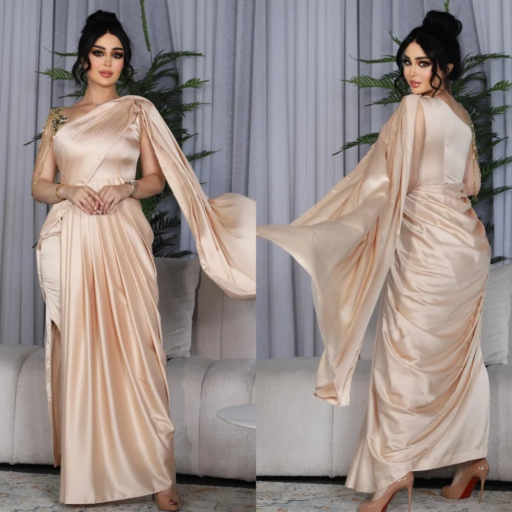 

Jiayigong Satin Pleat Sheath One-shoulder Bespoke Occasion Gown Midi es Saudi Arabia