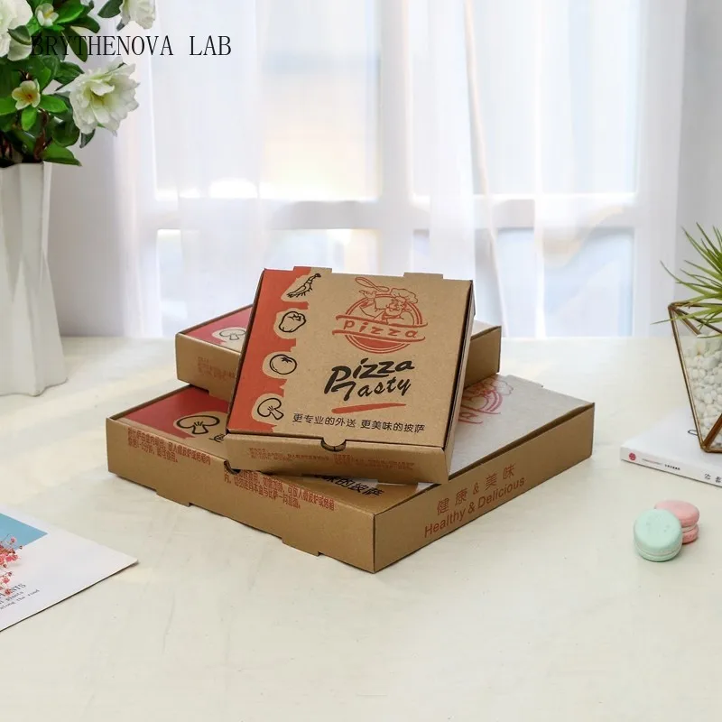 10pcs Pizza Box 7/8/9/10/12 Inch Disposable Commercial Kraft Paper Pizza Packaging for Takeaway Classic Universal Packaging